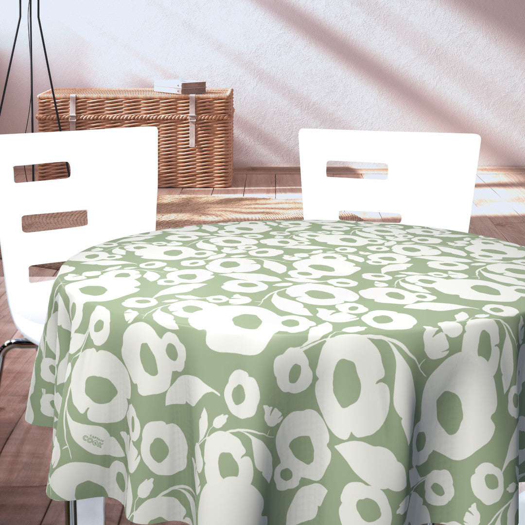 Growing Up Sage - 160 cm rund voksdug med abstrakt blomstermotiv