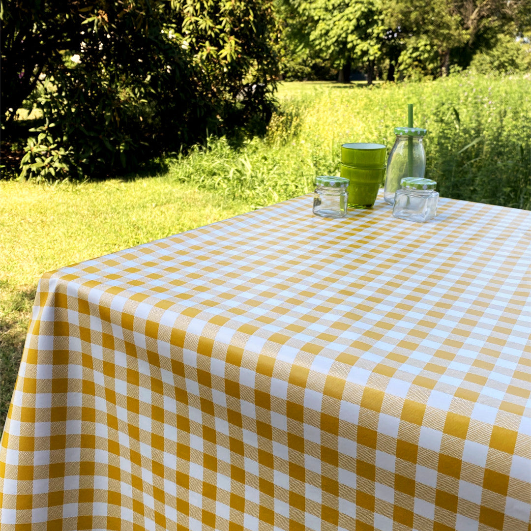 Voksdug med klassiske 1,5 x 1,5 cm tern - 140 cm bred - Gul