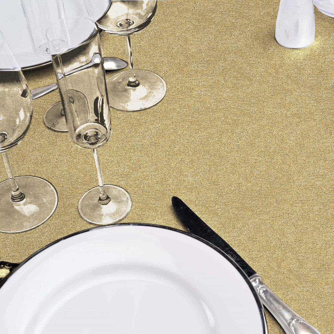 Ensfarvet guld julevoksdug i metallook med opdækning