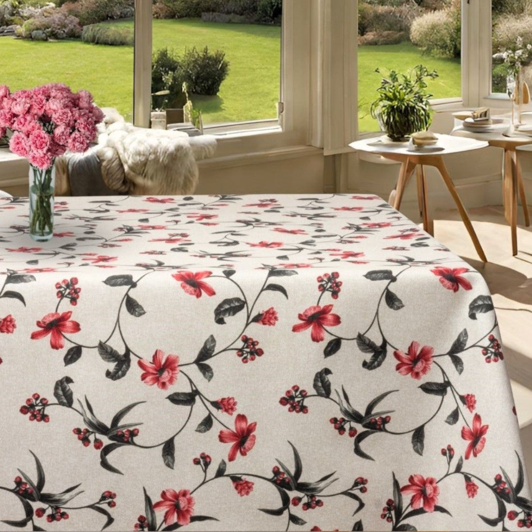 Hals natur, akryldug med skønne blomsterranker