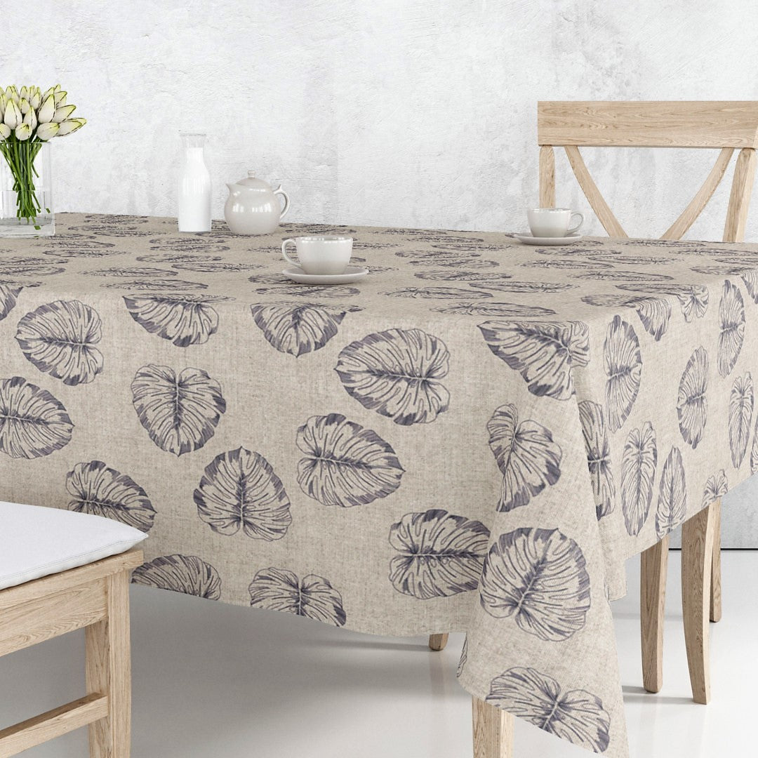 Hanoy Grå - Akryldug i hørlook med smukke grå stregblade