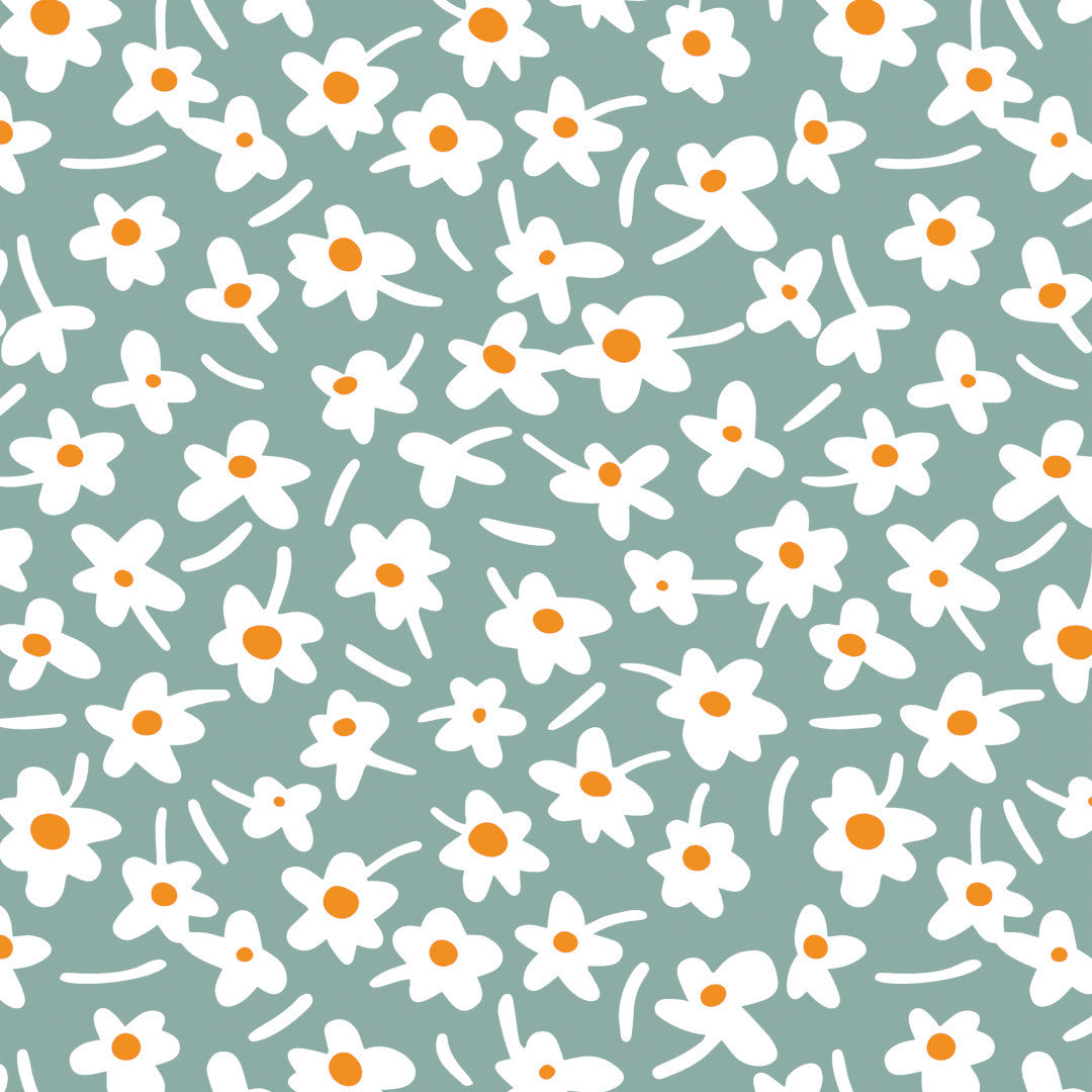 Happy Days Mintwood - 160 cm bred grå voksdug med blomster