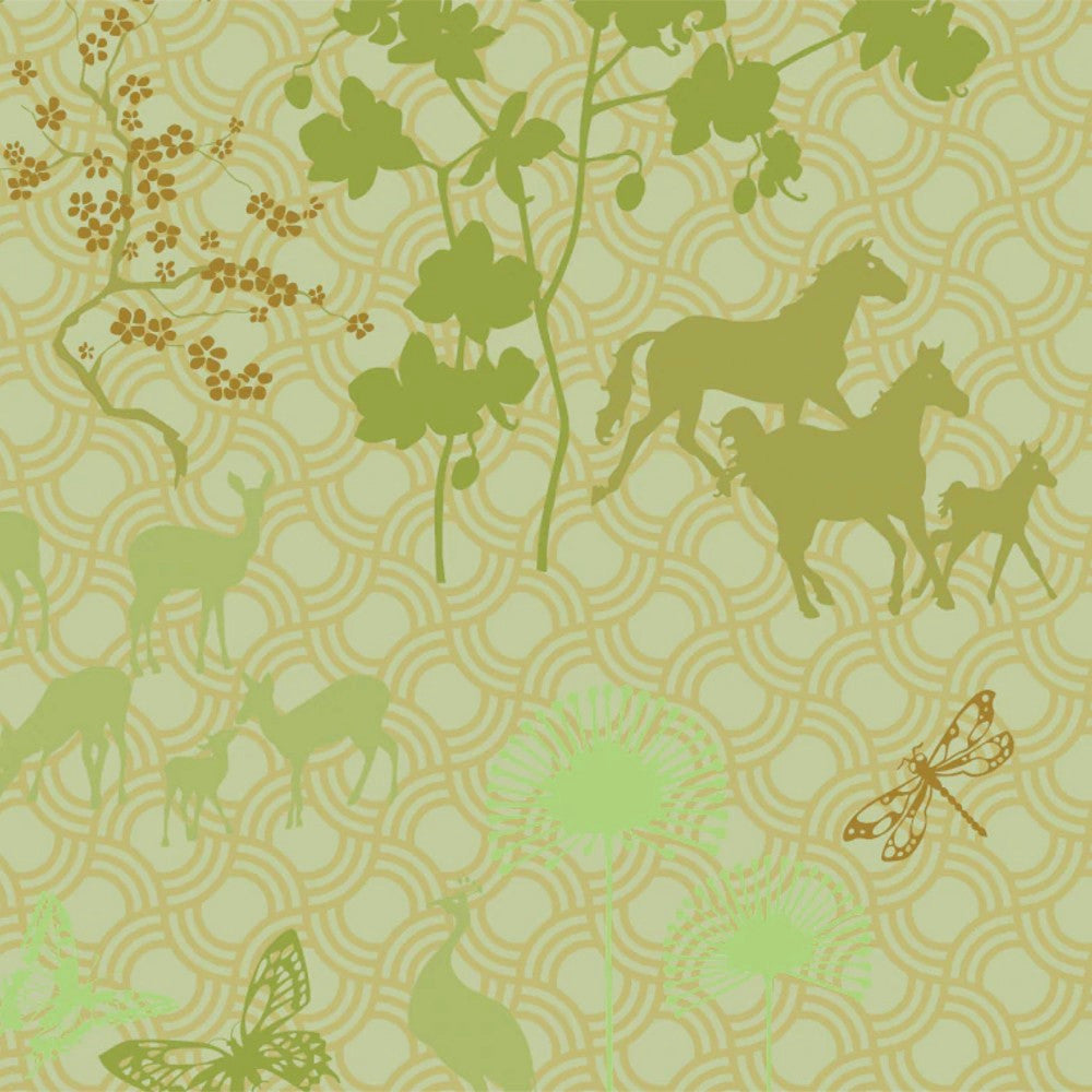 Happy Horses grøn - Notes by Susanne Schjerning - akryldug med antiskrid