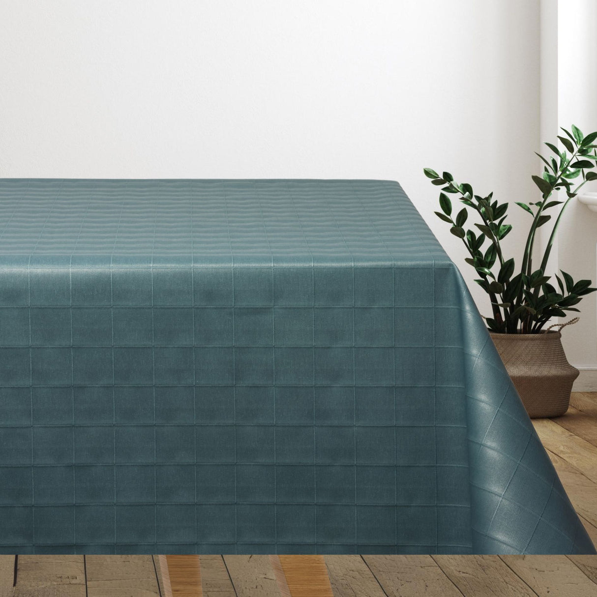 Havblå Square - akryldug med blågrønne vævet firkanter