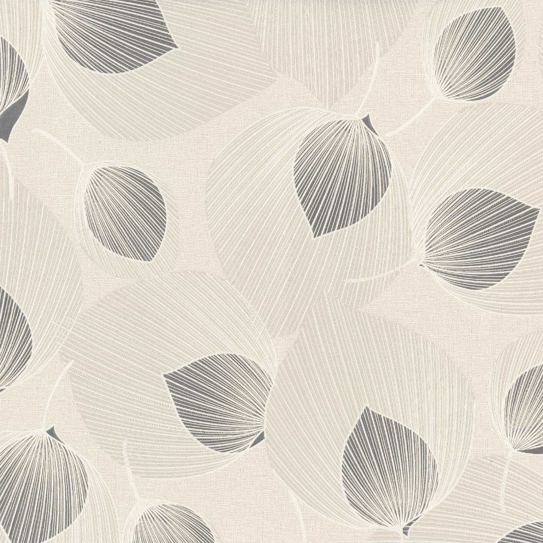 Nærbillede af Helga Grå/beige voksdug med blad i blad-mønster og sølvglimmer