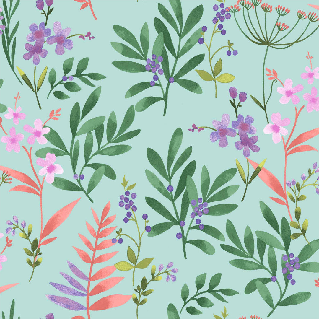 Herbella Lys Blå - Voksdug med farverige blomster