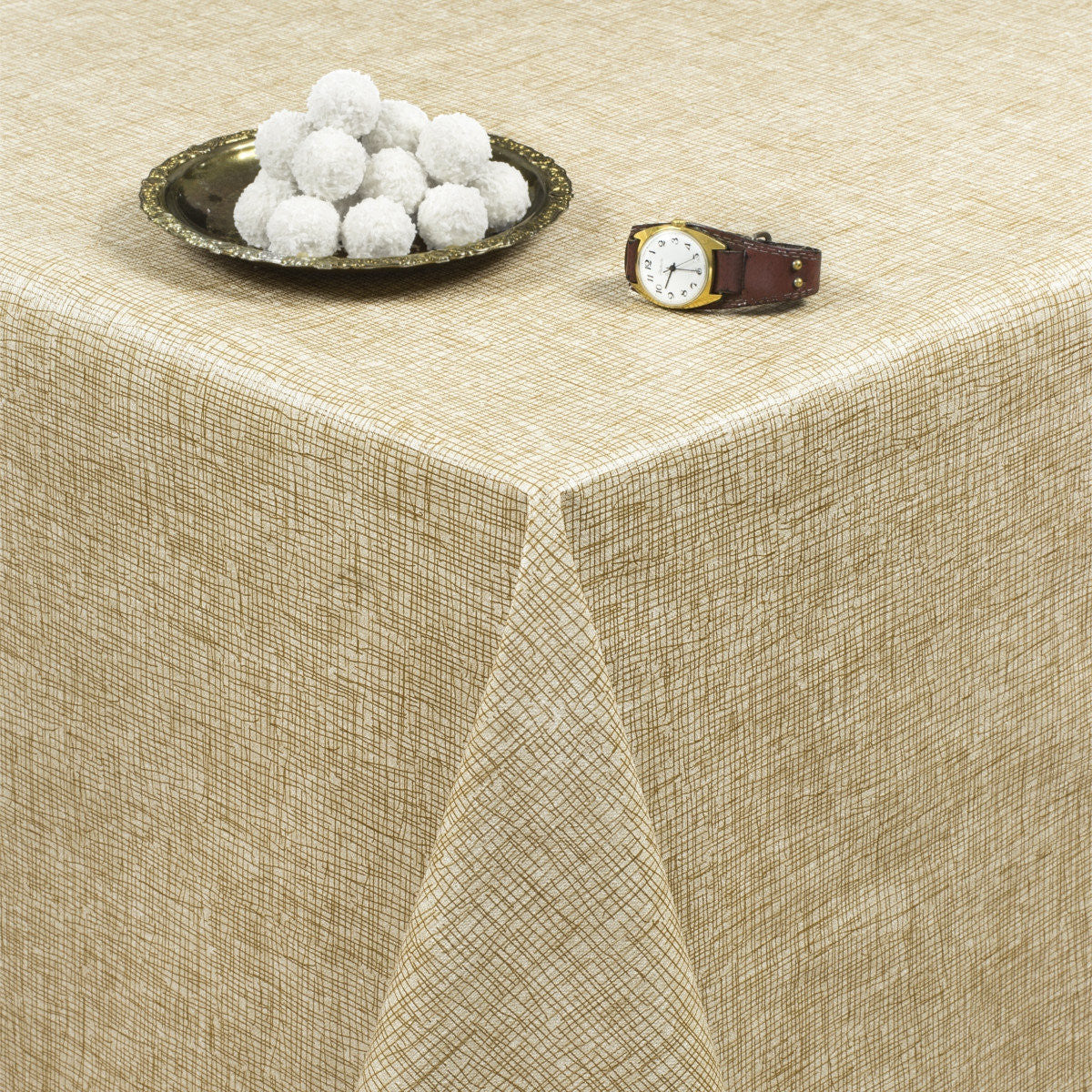 Ensfarvet Hessian Look Beige, voksdug med let præget overflade