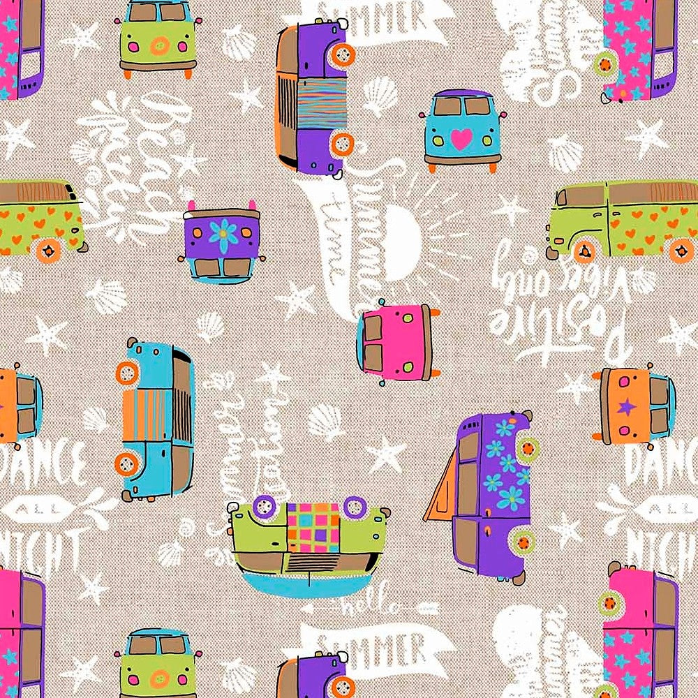 Hippie - akryldug med farverige minibusser