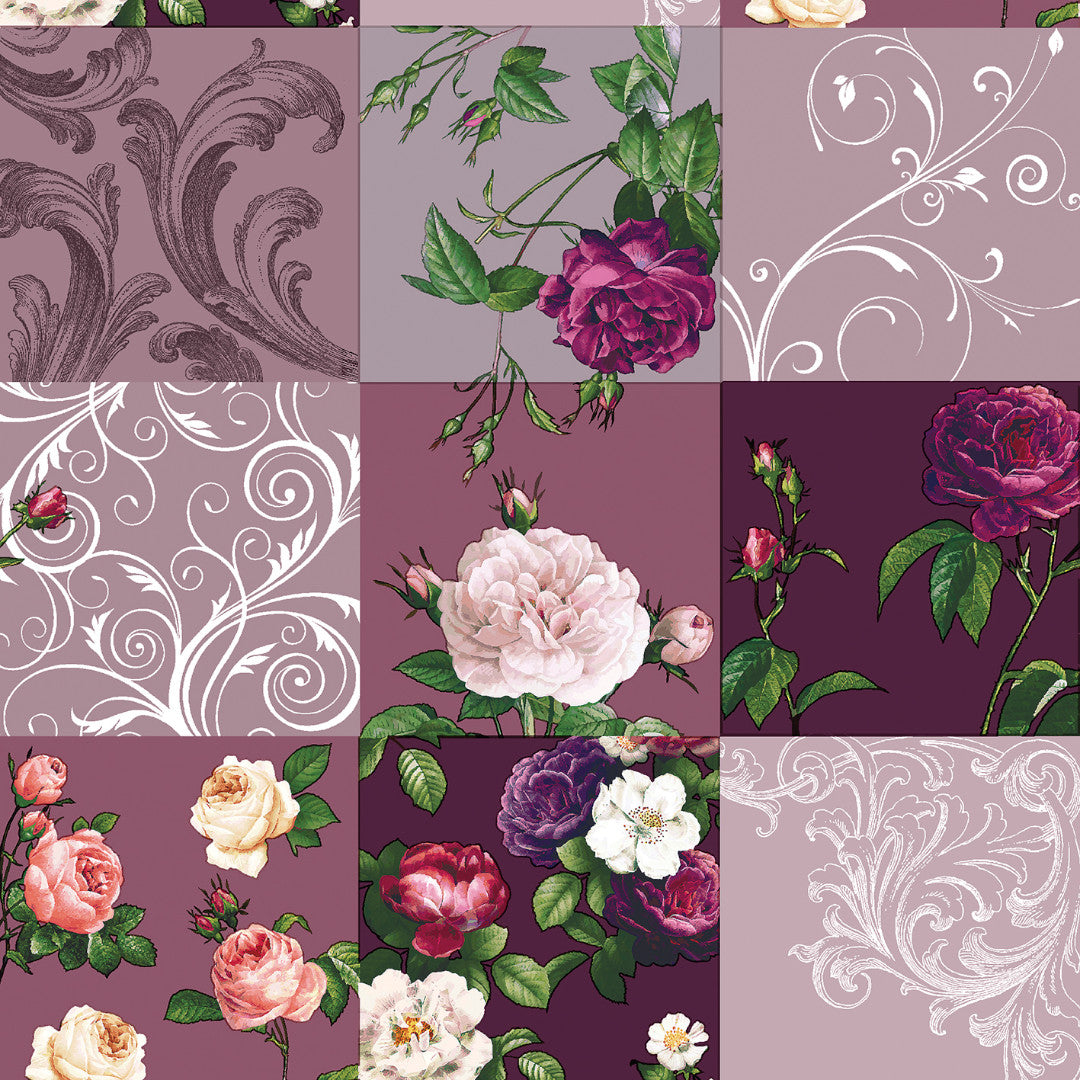Historiske Roser Lilla - Voksdug med smukke roser