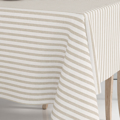 Hjørnebillede af Aria Beige, voksdug med striber i hørlook