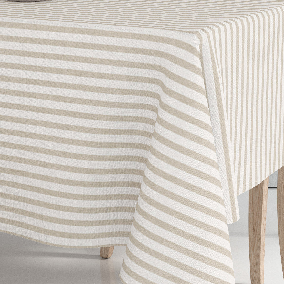 Hjørnebillede af Aria Beige, voksdug med striber i hørlook