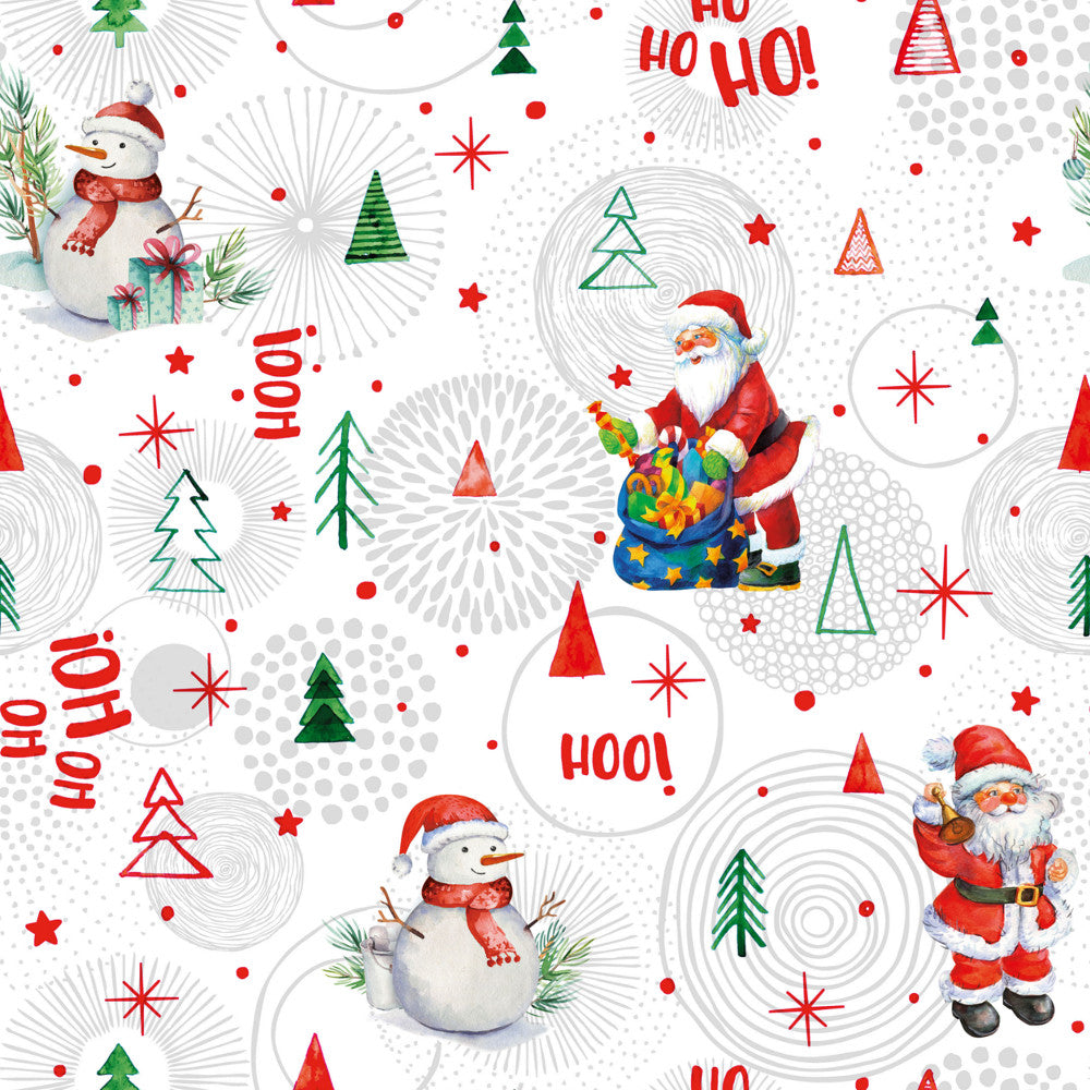 Ho Ho Ho Grå - Julevoksdug med Julemanden og Snemænd