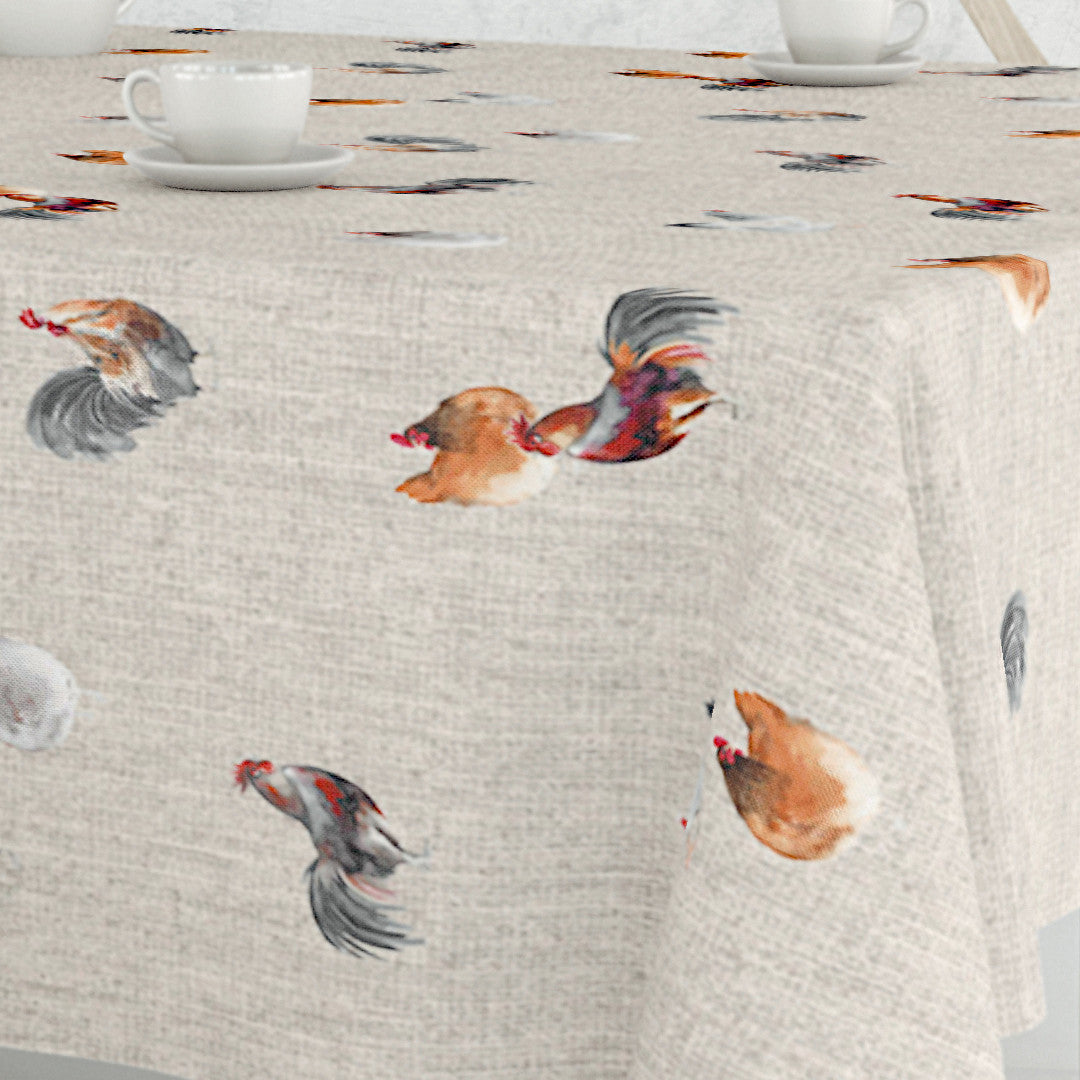 Høns i det Fri - Akryldug med hørlook og flotte akvarelmalede