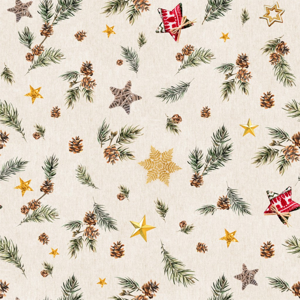 Hogui - Juleakryldug med små grankviste, kogler og dejlige stjerner