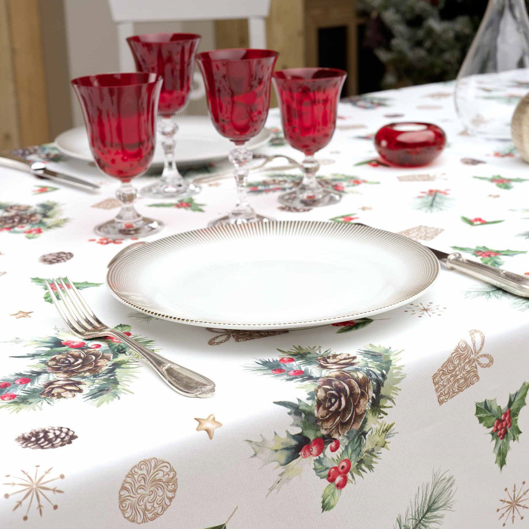 Hollystar 150 x 240 cm, rektangulær juledug med anti-plet, opdækning