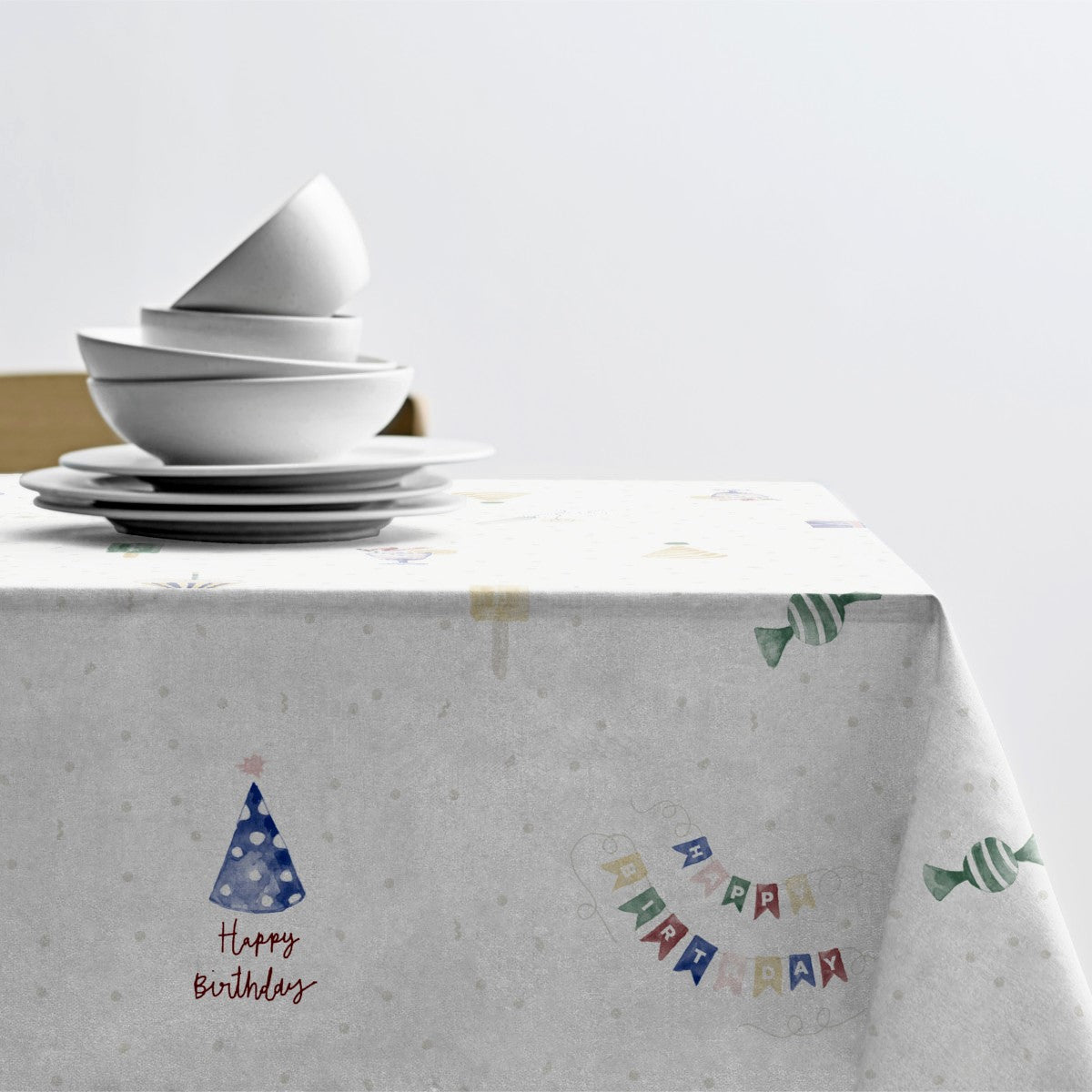 Södahl fødselsdagsdug - Hooray Multi, akryldug i 100% bomuld med antiskrid, hjørne