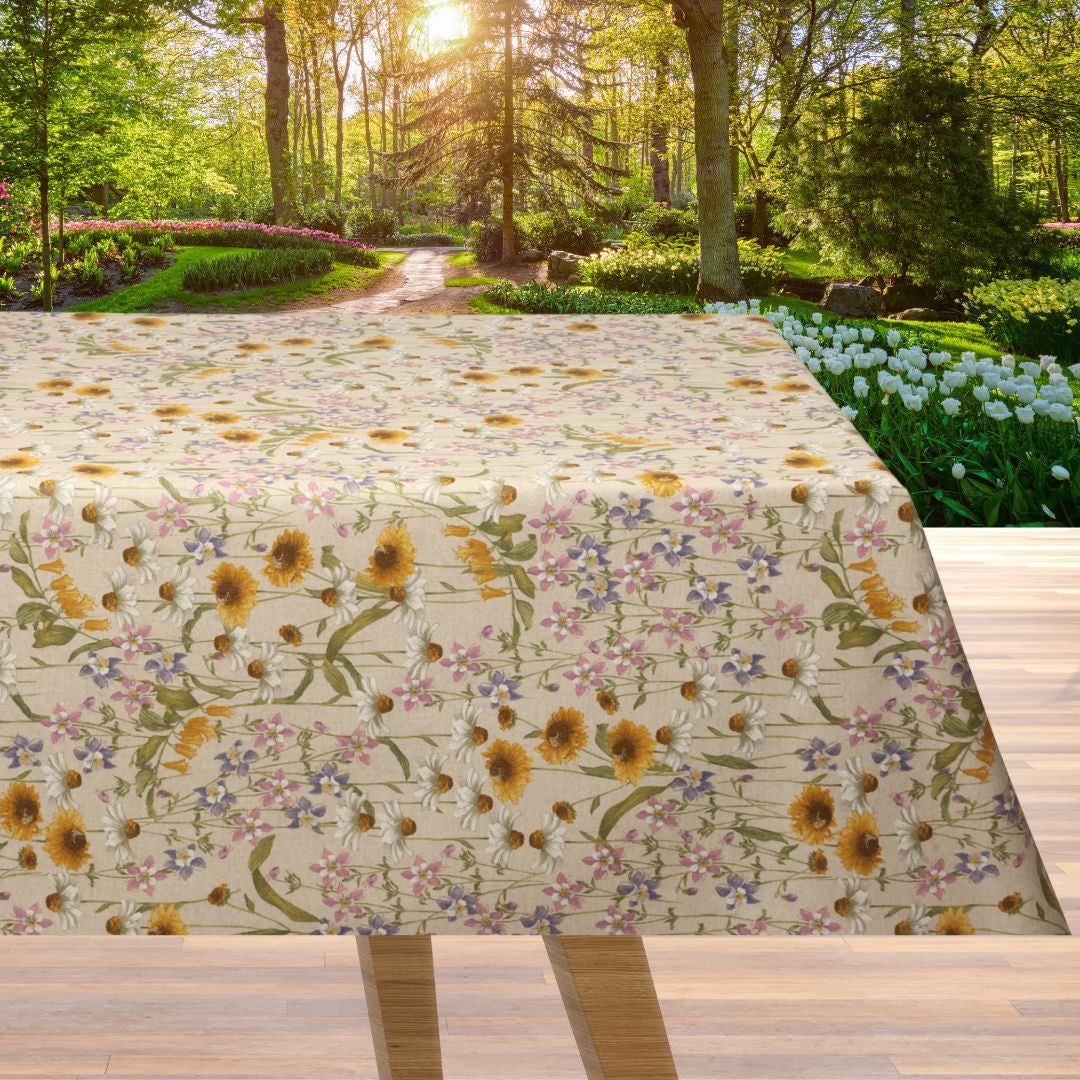 Il Prato dei Fiori di Primavera - Akryldug i hørlook med forårsblomster