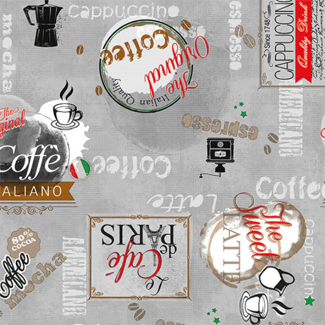 Italian Coffee House - Voksdug med kaffemotiver - Hel rulle = ca. 20 m