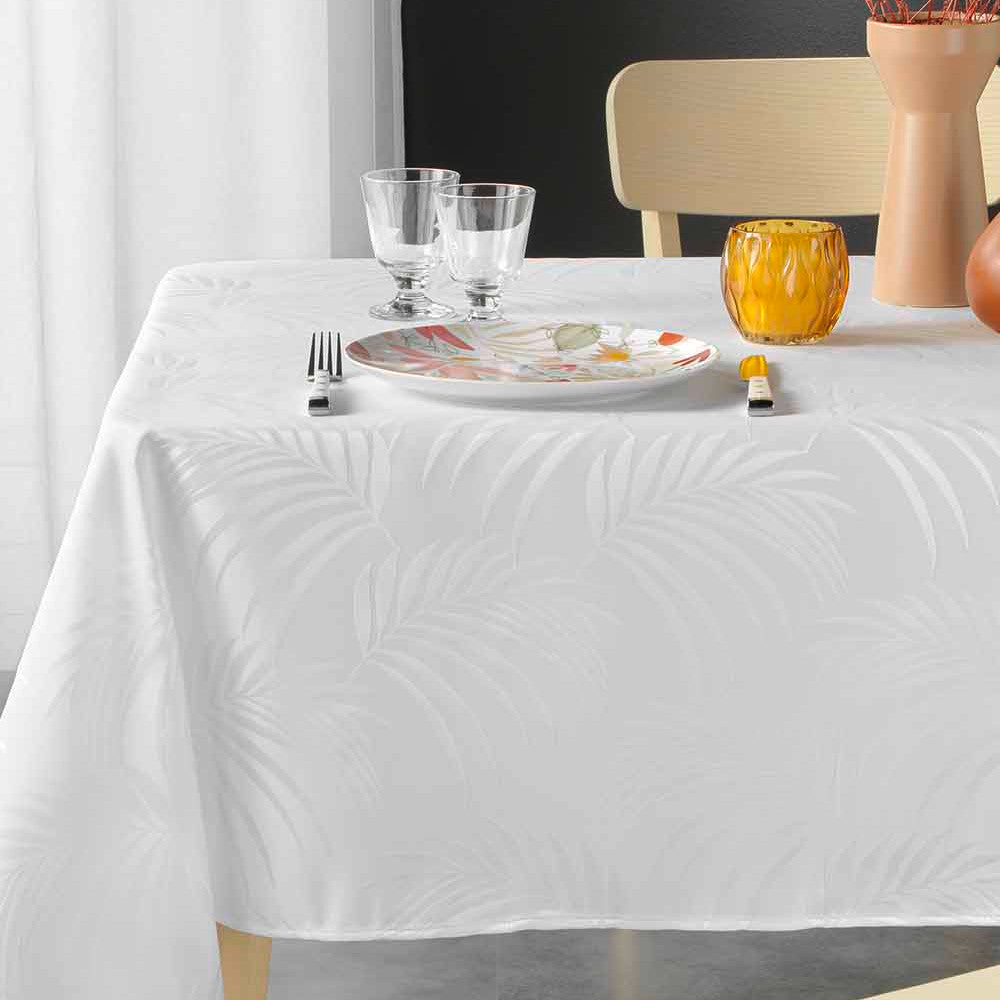 Jacquard Plumette hvid - Dug med anti-plet - 140 x 240 cm