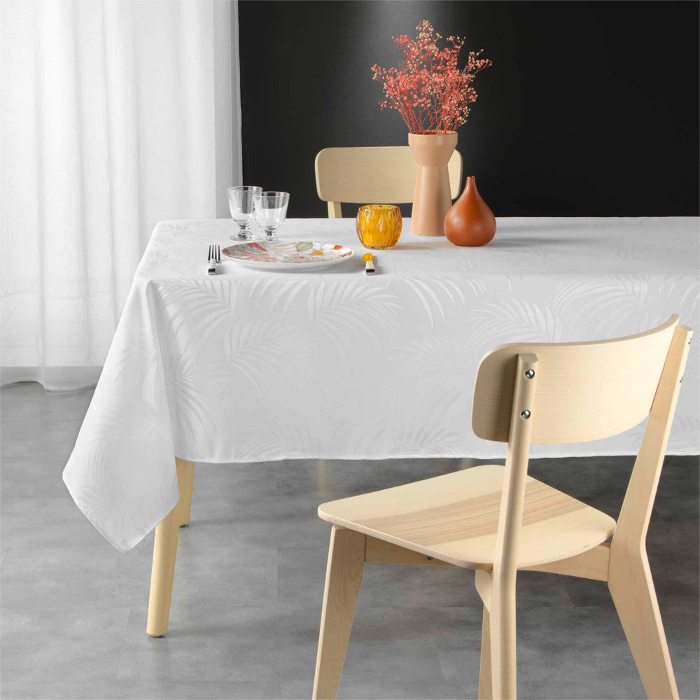 Jacquard Plumette hvid - Damaskdug med anti-plet - 140 x 240 cm