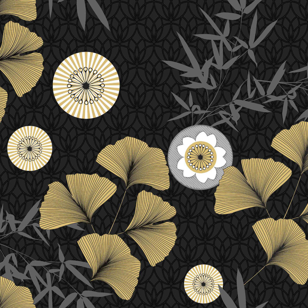 Japonica Black - Voksdug med skønne ginkgo biloba blade i guld