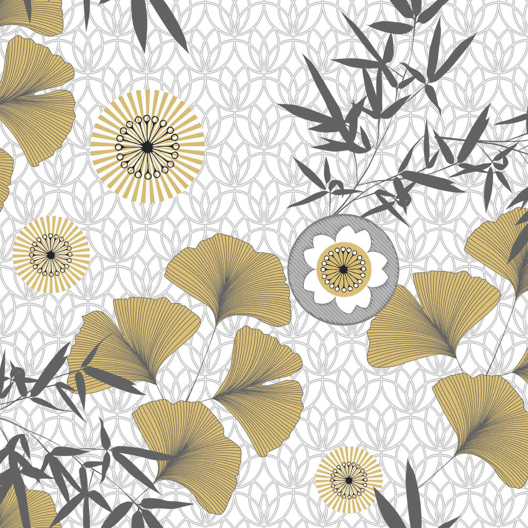 Japonica White - Voksdug med skønne ginkgo biloba blade i guld