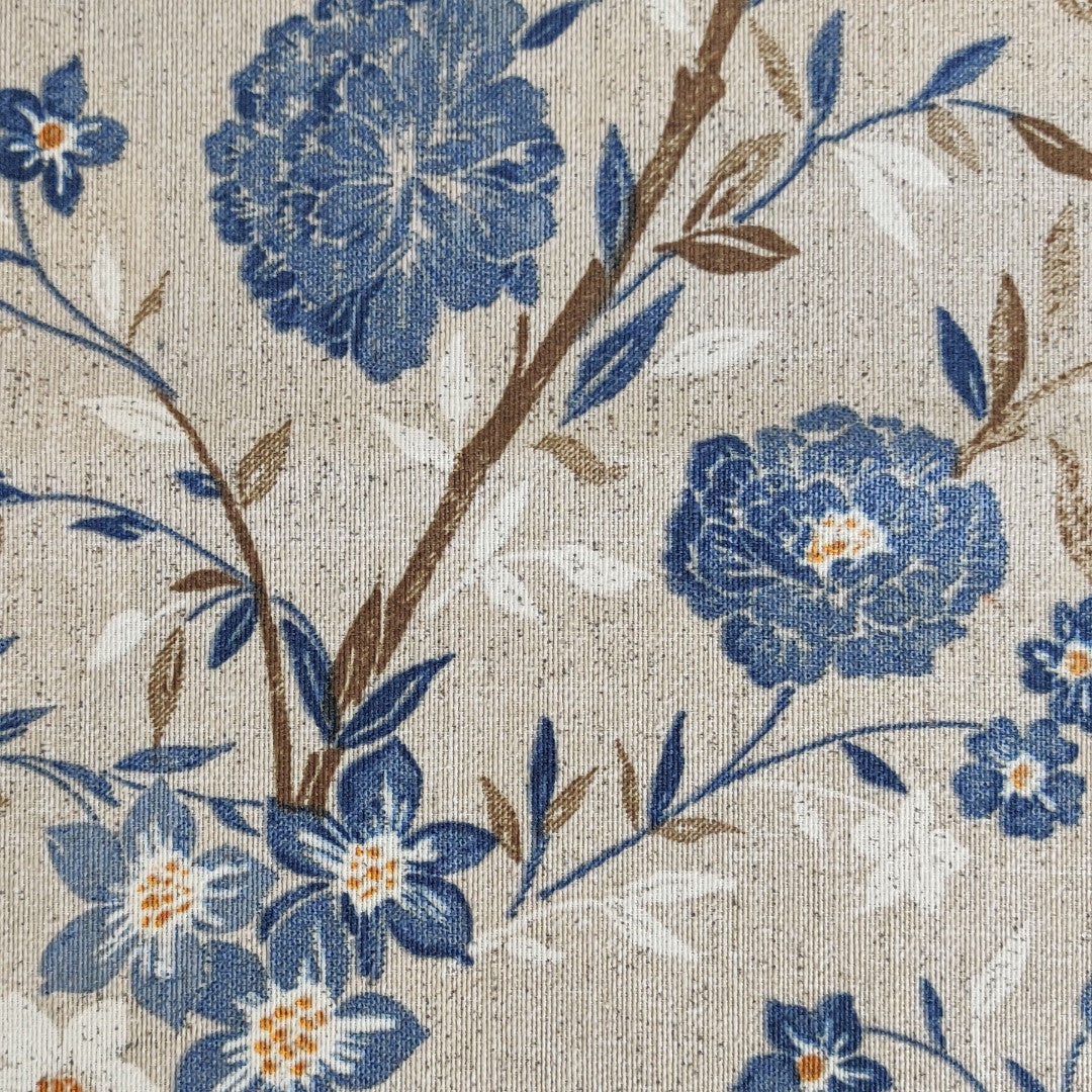 Jardin Bleu - Akryldug med blomster i blå nuancer og hørlook, nørbillede 1