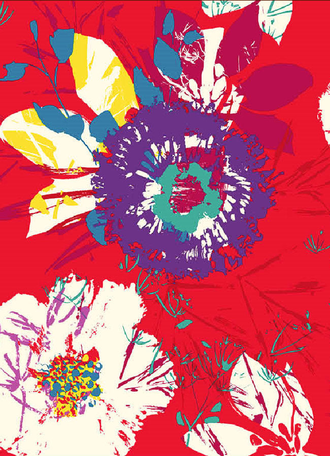 Juanita rød, Laura Lancelle akryldug med moderne mønster - 155 cm bred