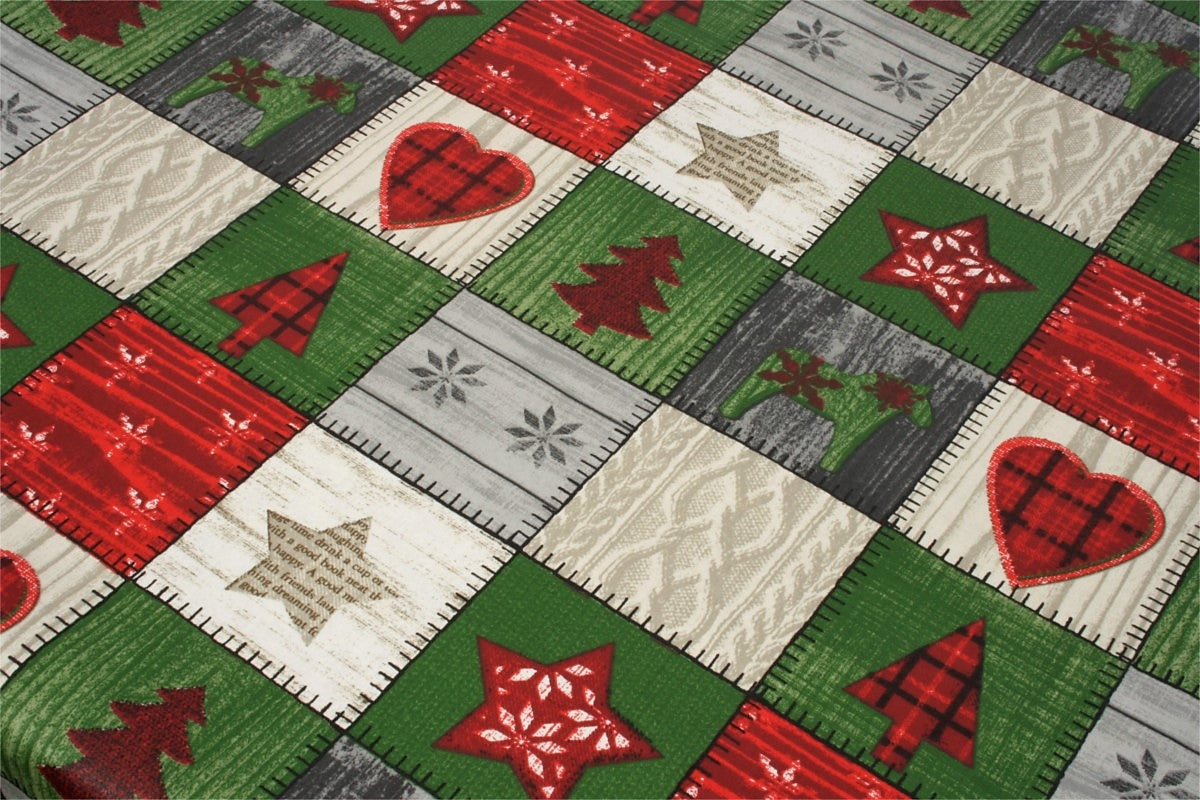 Juledug Scandy, akryldug med julemotiver i firkanter - 155 cm bred