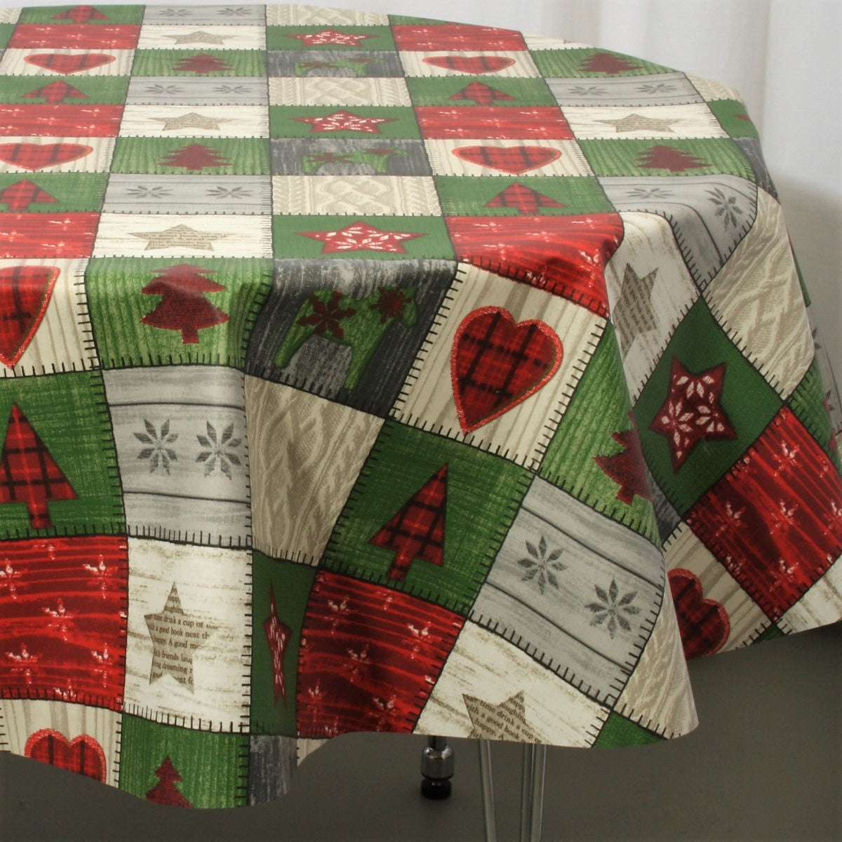 Juledug Scandy, rund akryldug med julemotiver i firkanter