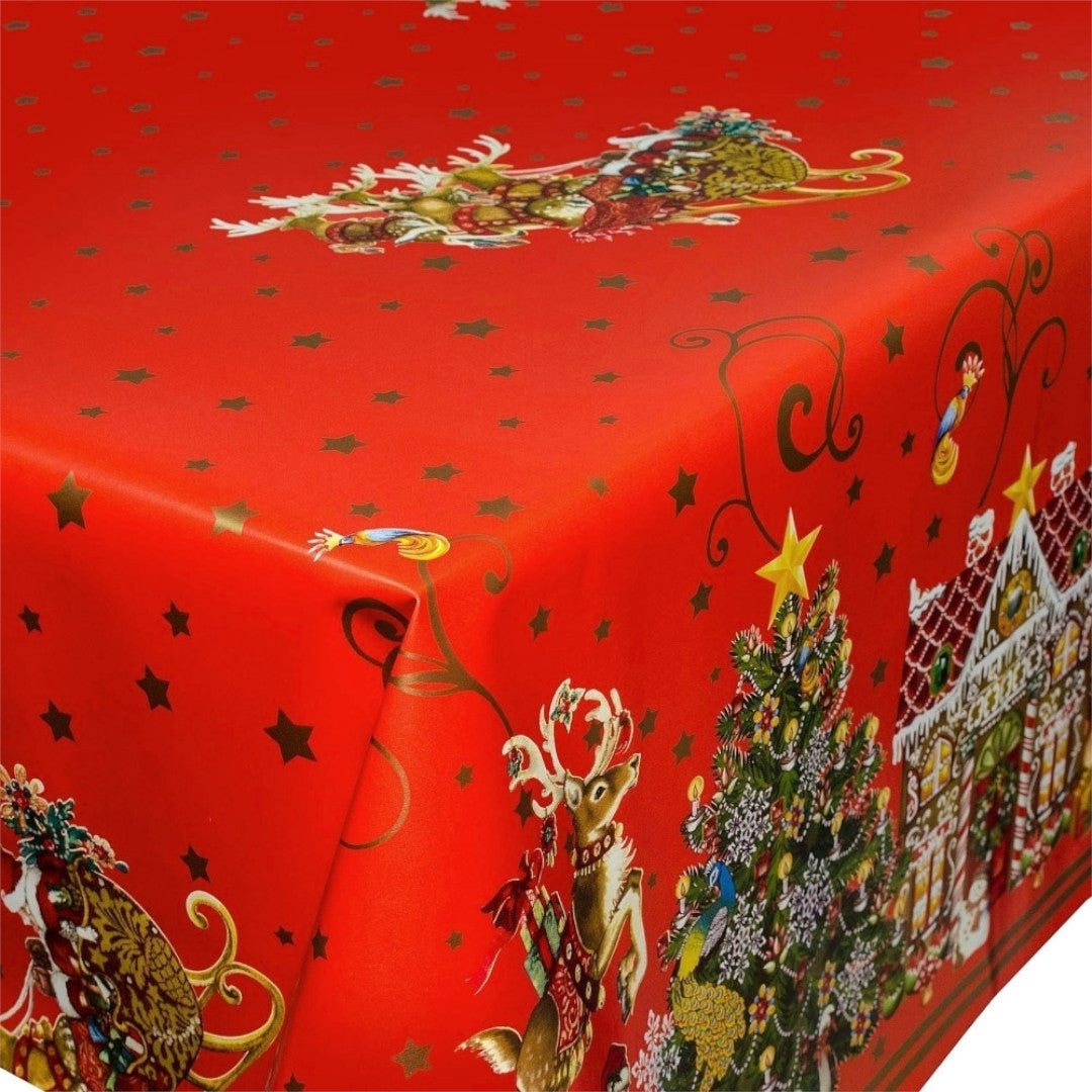 Nærbillede af hjørnet på Jul i Kagehuset voksdug med kagehus og stjerne