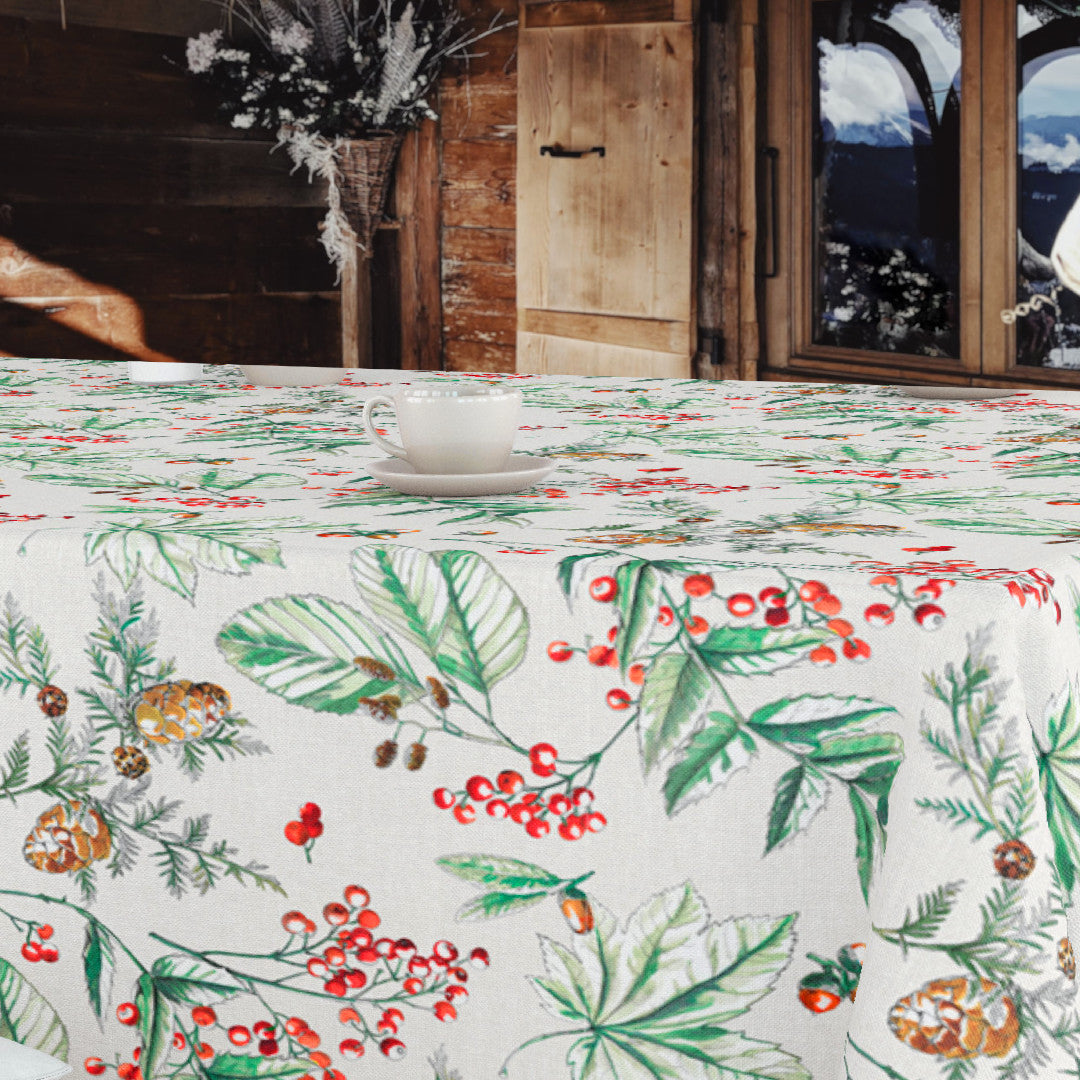 Voksdug med grønne blade, grankogler og røde bær, miljø