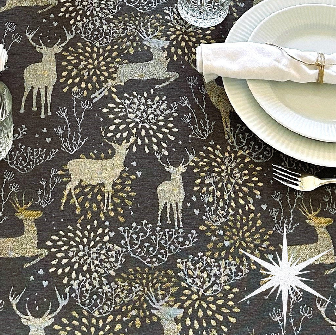 Golden Reindeers - Julekryldug med rensdyr i grå/guld/lurex