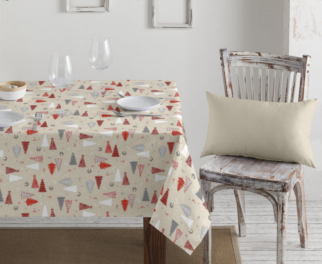 Juledug med lurex - Akryldug med festlige juletræer på beige bund