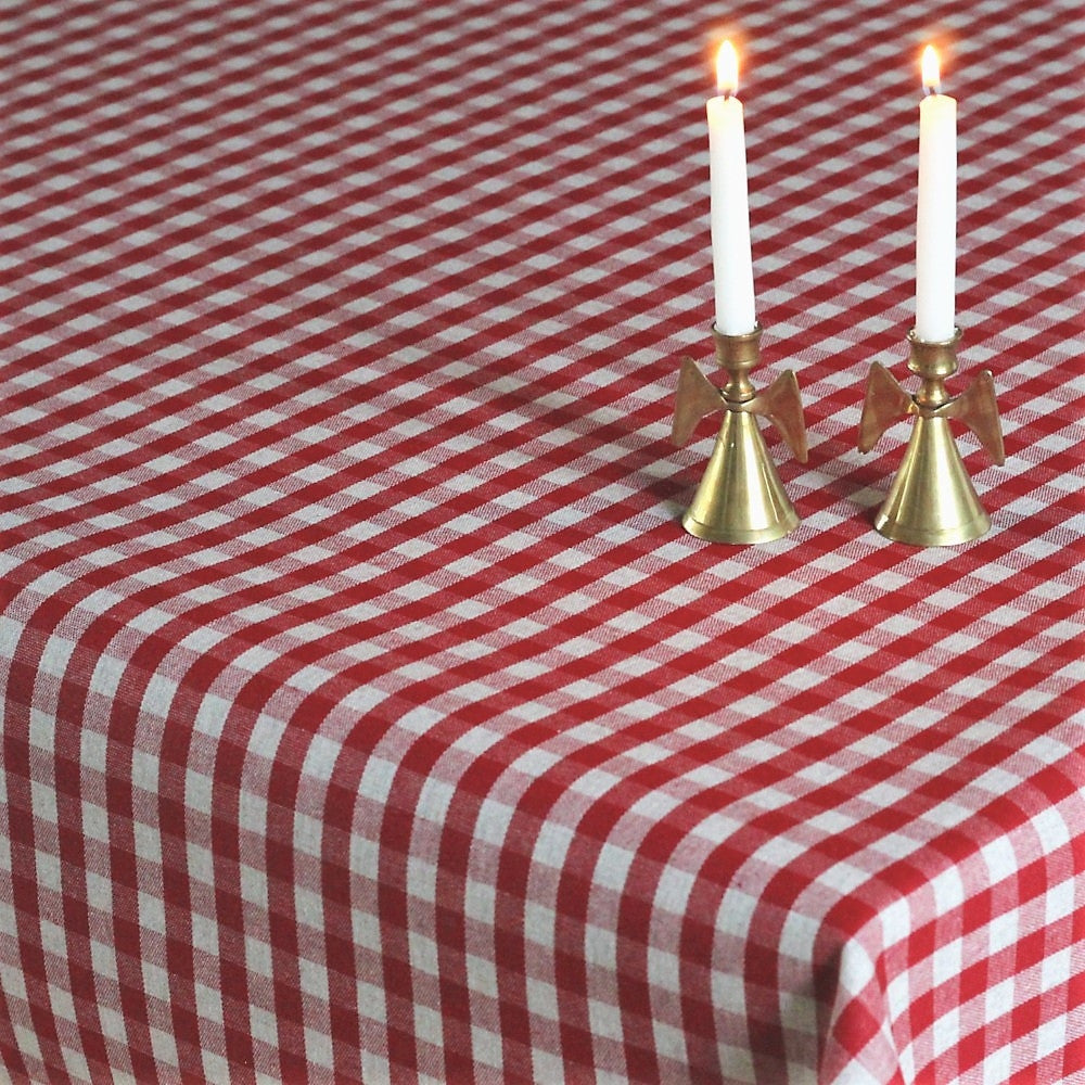 Juletern rød og Naturhvid - Rustik juledug i hørlook med akryl