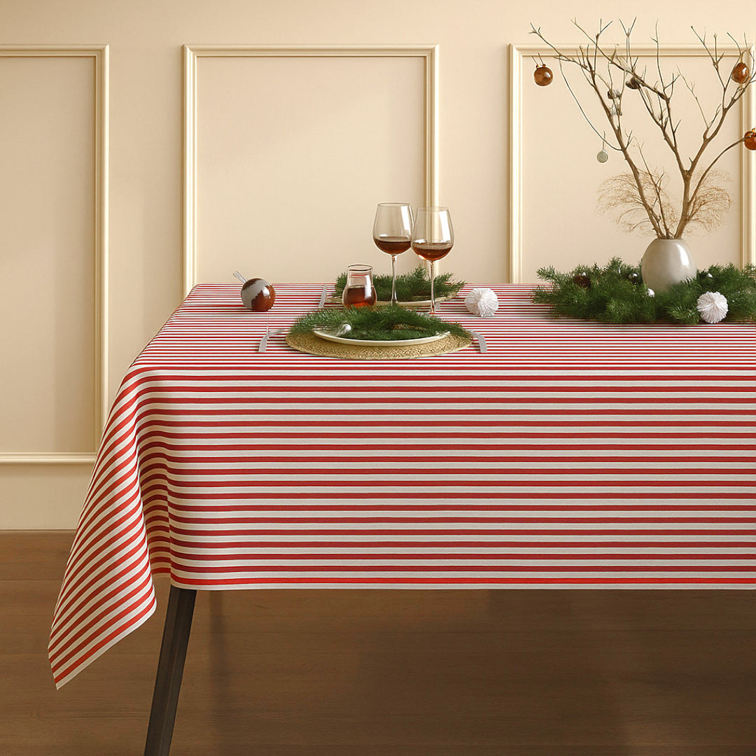 Juledug Rød Strib hør look - akryldug i hørlook, miljø