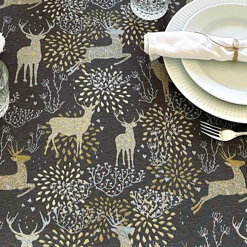 Juledug Golden Reindeers - Akryldug med rensdyr i grå/guld