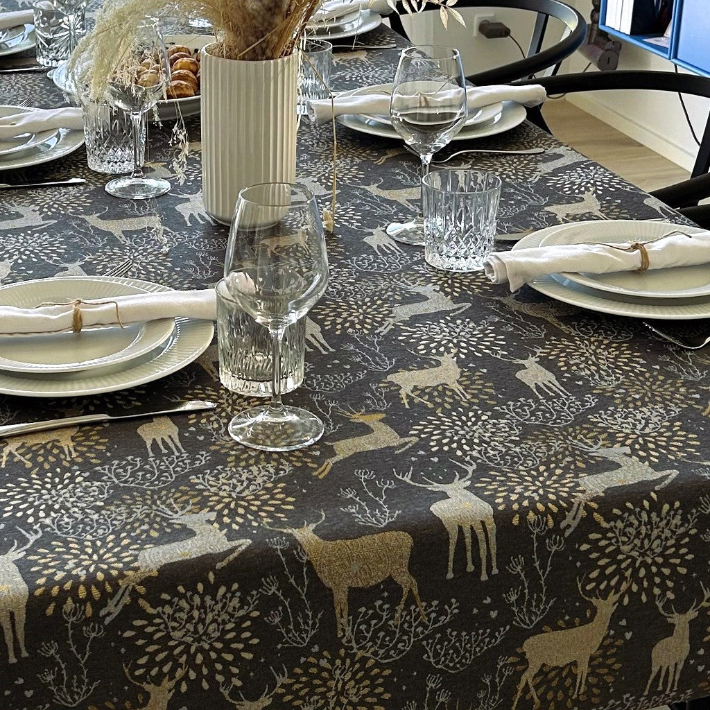 Juledug Golden Reindeers - Akryldug med rensdyr i grå/guld