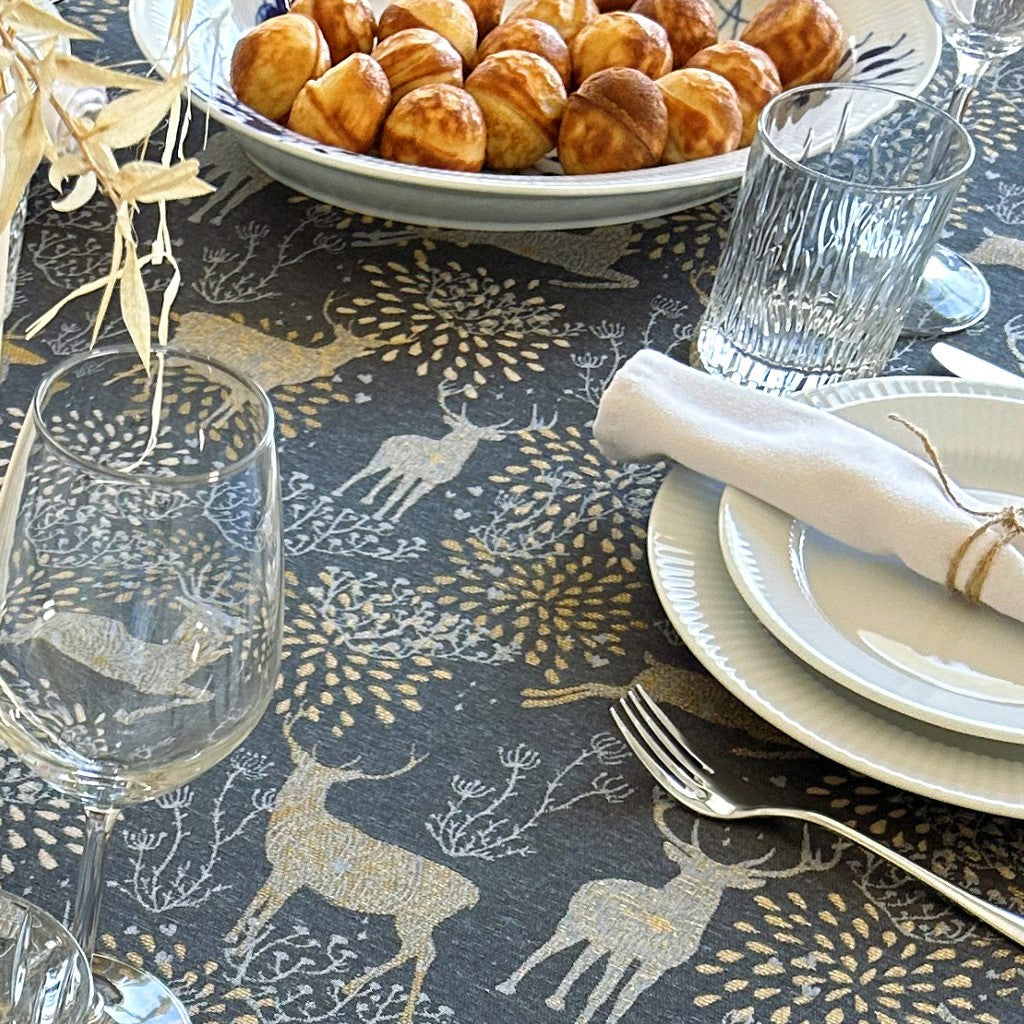 Juledug Golden Reindeers - Akryldug med rensdyr i grå/guld