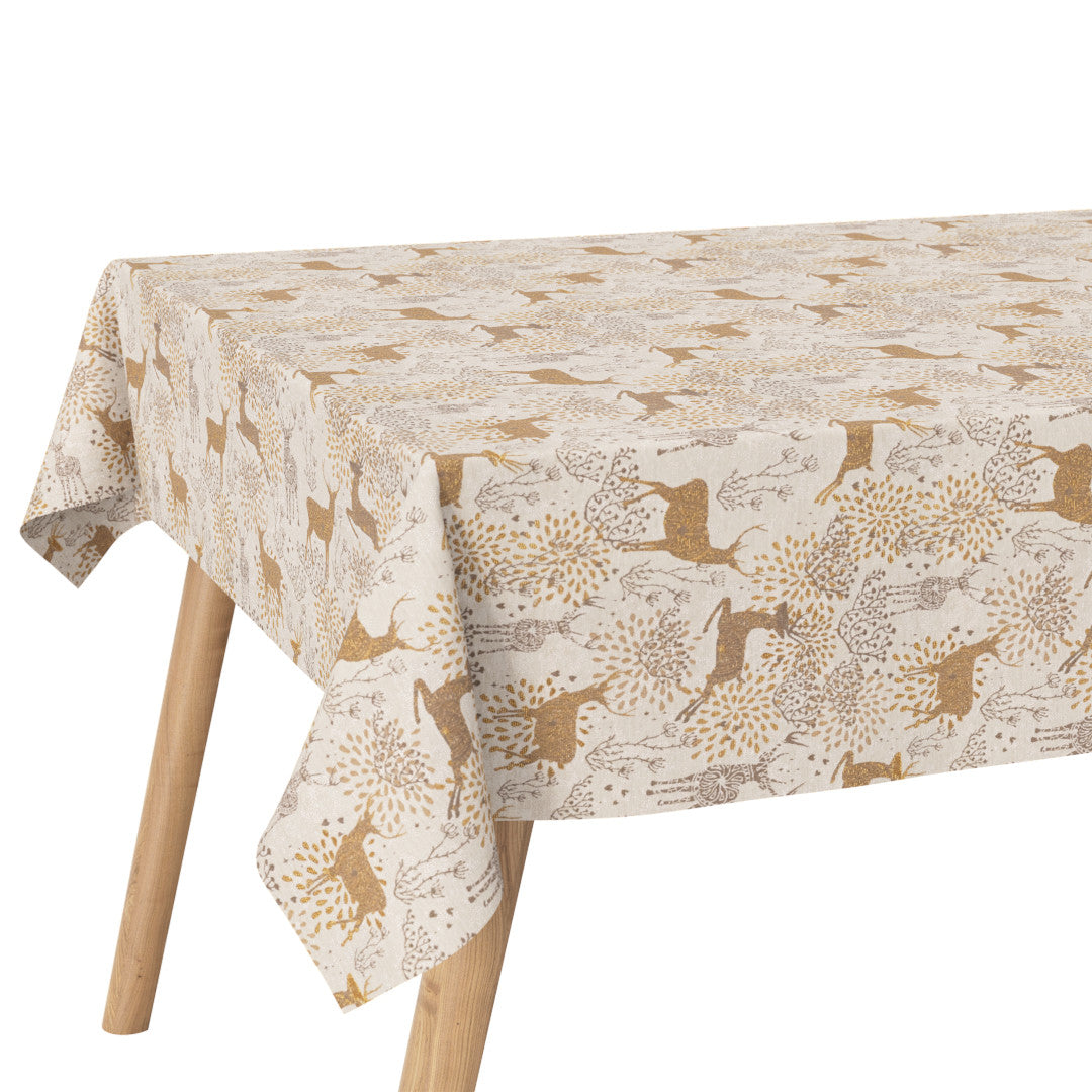 Hjørnebillede af Juledug Golden Reindeers med guldmønstrede rensdyr.