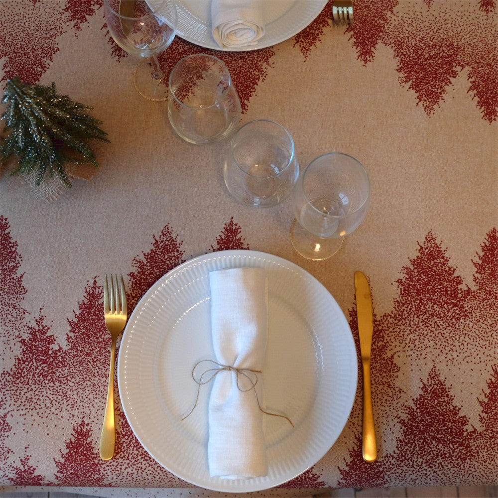 Juledug Graner Rød, akryldug med flot grafisk landskab