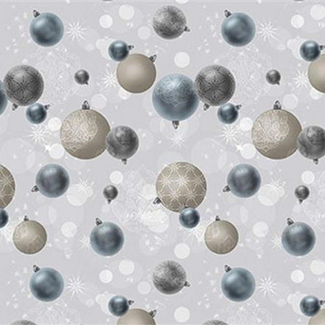 LÆNGDE: 3,0 m - Julevoksdug - Christmas Season Blue, voksdug med julekugler