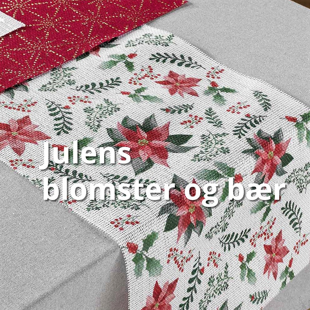 Bordløber Jul, 35 x 140 cm - Julens blomster og bær