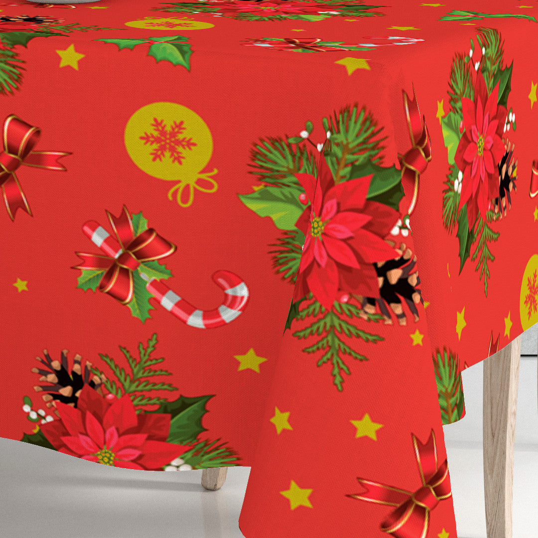 Nærbillede af hjørne på Julens Glød voksdug med julemotiver