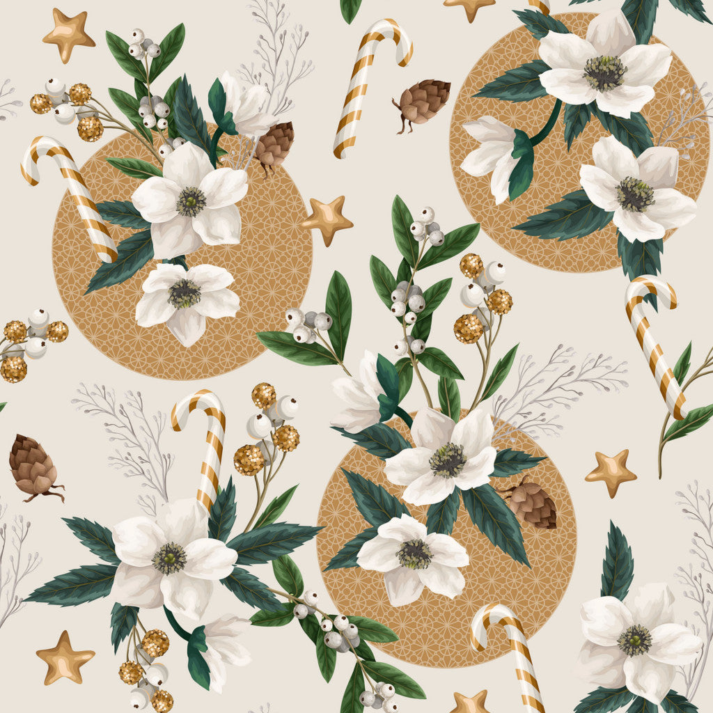 Julerosen Råhvid - Julevoksdug med hvide juleroser