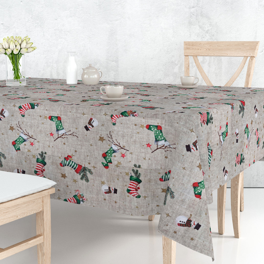 Julesokker og Snemænd - Juledug i hørlook på bord