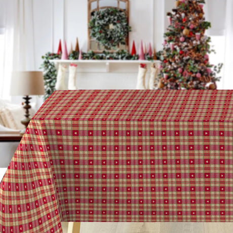 Julestemning Ternet - Voksdug med røde tern og hjerter i bordopstilling