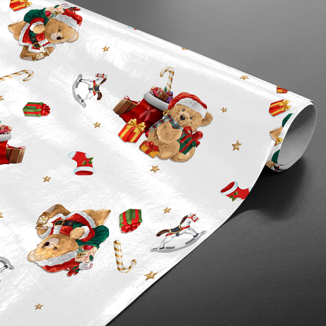 Rullet julevoksdug med bamser og gaver