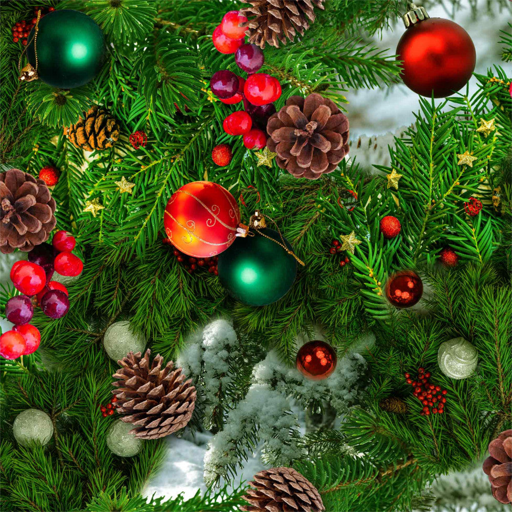 Flot julevoksdug med farvestrålende julepynt