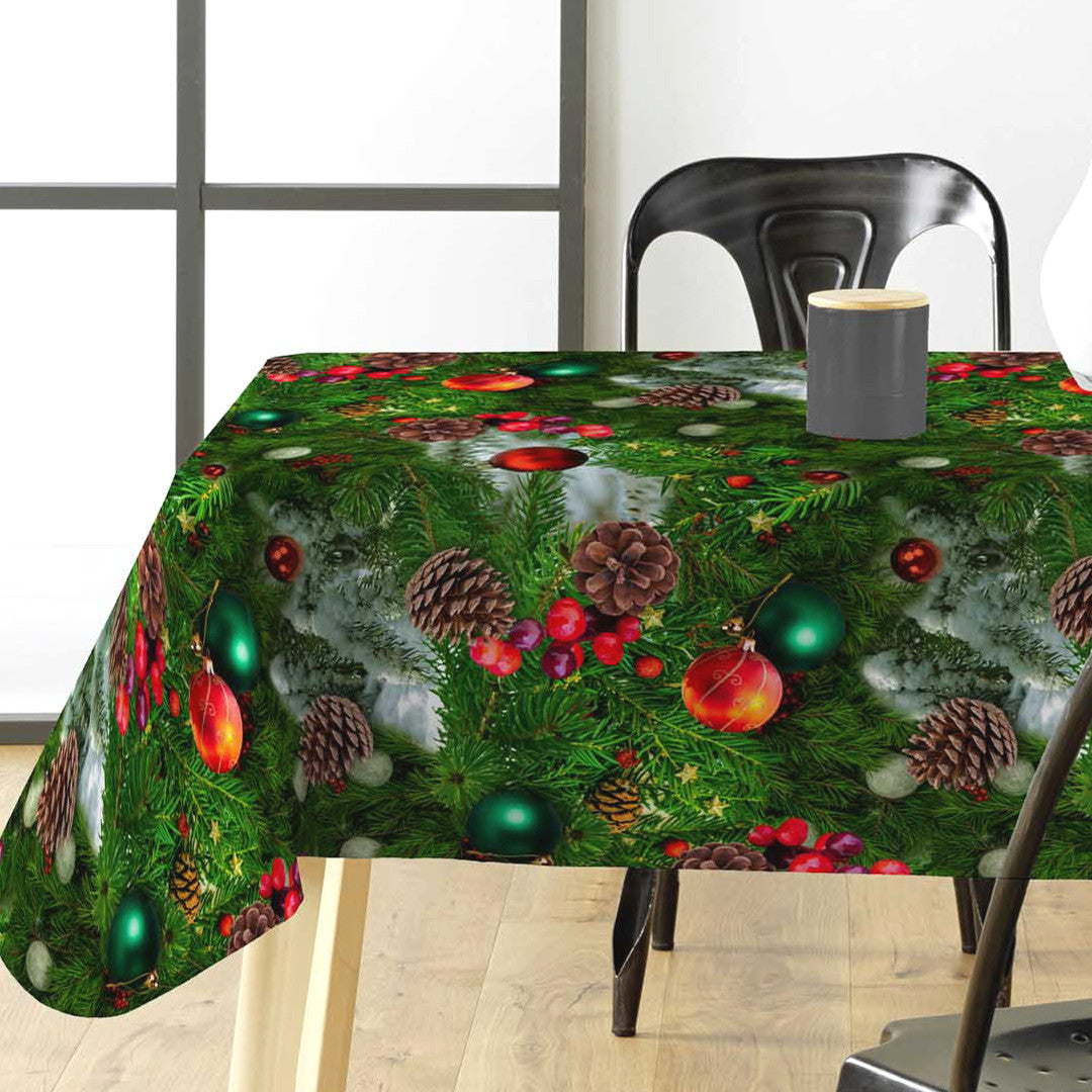 Jul i lange baner- Flot julevoksdug med farvestrålende julepynt